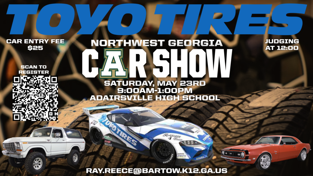 Image has cars on it and gives the info on when the car show will be.
