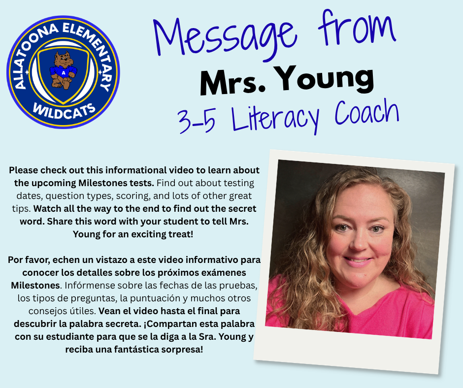 Message from Mrs. Young 3-5 Literacy Coach