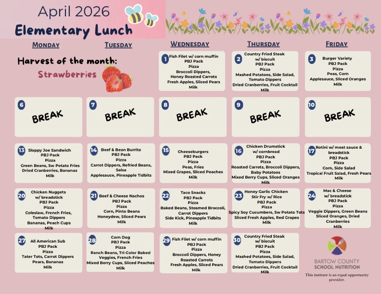 April lunch menu