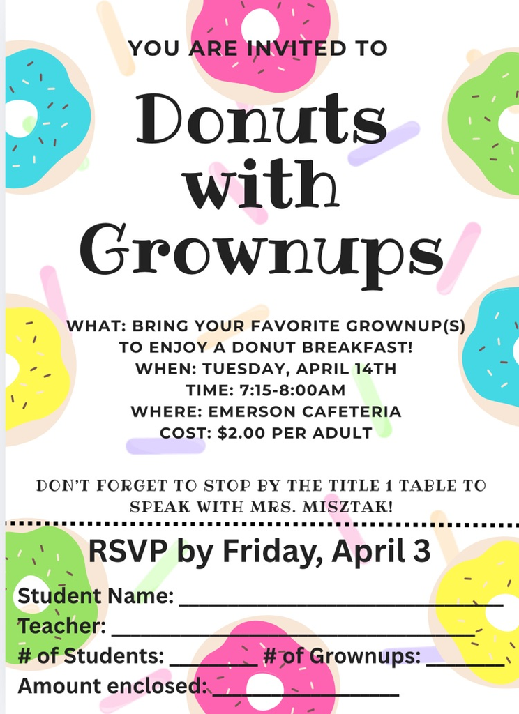 donuts with grownups flyer for today 4/14 from 7:15-8am at EES
