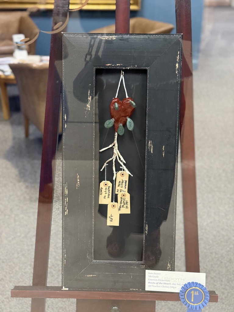 We are so proud of our Emerson artists! Every year, local primary and elementary schools select up to six works of art to be displayed at the Booth Museum. This year three students from EES brought home awards for their amazing art work!   Sam Joyner - 1st place/Purchase Award (Sam’s work was purchased by the Booth, and will remain on permanent display in the Student Gallery.)   Genesis Mendoza - 2nd place   Camille McAllister - Honorable Mention   Also included in the show were pieces by Karsyn Pallone, Siri Cosma, Ivy McDurmon, and Sofia Vasquez Portillo.   Congrats to all of these talented artists!