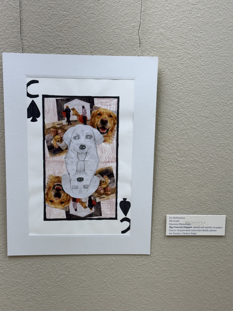 We are so proud of our Emerson artists! Every year, local primary and elementary schools select up to six works of art to be displayed at the Booth Museum. This year three students from EES brought home awards for their amazing art work!   Sam Joyner - 1st place/Purchase Award (Sam’s work was purchased by the Booth, and will remain on permanent display in the Student Gallery.)   Genesis Mendoza - 2nd place   Camille McAllister - Honorable Mention   Also included in the show were pieces by Karsyn Pallone, Siri Cosma, Ivy McDurmon, and Sofia Vasquez Portillo.   Congrats to all of these talented artists!