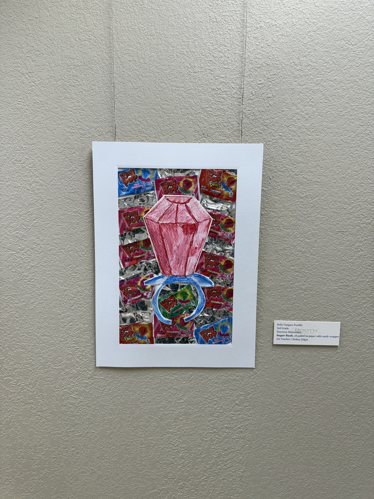 We are so proud of our Emerson artists! Every year, local primary and elementary schools select up to six works of art to be displayed at the Booth Museum. This year three students from EES brought home awards for their amazing art work!   Sam Joyner - 1st place/Purchase Award (Sam’s work was purchased by the Booth, and will remain on permanent display in the Student Gallery.)   Genesis Mendoza - 2nd place   Camille McAllister - Honorable Mention   Also included in the show were pieces by Karsyn Pallone, Siri Cosma, Ivy McDurmon, and Sofia Vasquez Portillo.   Congrats to all of these talented artists!