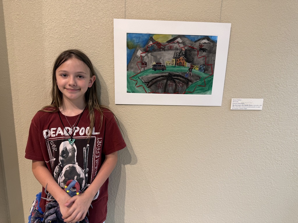 We are so proud of our Emerson artists! Every year, local primary and elementary schools select up to six works of art to be displayed at the Booth Museum. This year three students from EES brought home awards for their amazing art work!   Sam Joyner - 1st place/Purchase Award (Sam’s work was purchased by the Booth, and will remain on permanent display in the Student Gallery.)   Genesis Mendoza - 2nd place   Camille McAllister - Honorable Mention   Also included in the show were pieces by Karsyn Pallone, Siri Cosma, Ivy McDurmon, and Sofia Vasquez Portillo.   Congrats to all of these talented artists!