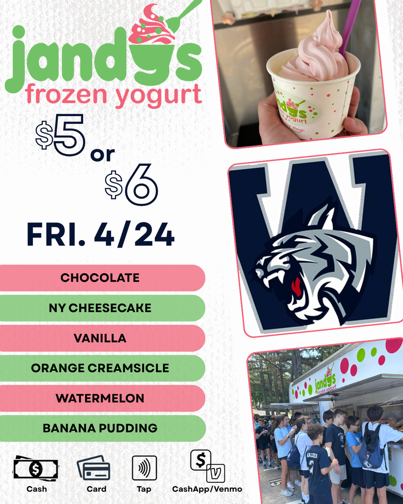 Jandy's Frozen Yogurt will be here on Friday, 4/26 during all lunches.