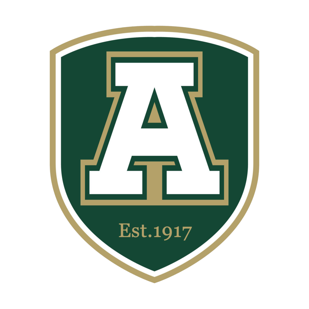 A shield-shaped logo with green and gold borders. A large white letter "A" is centered. Below the letter, "Est. 1917" is in gold.