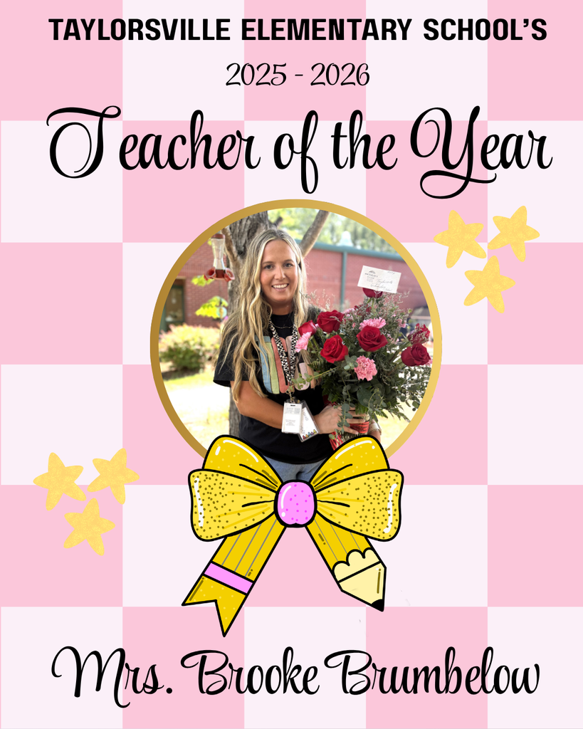 A pink-and-white checkered background displays "Teacher of the Year" with a photo of a smiling woman holding flowers.