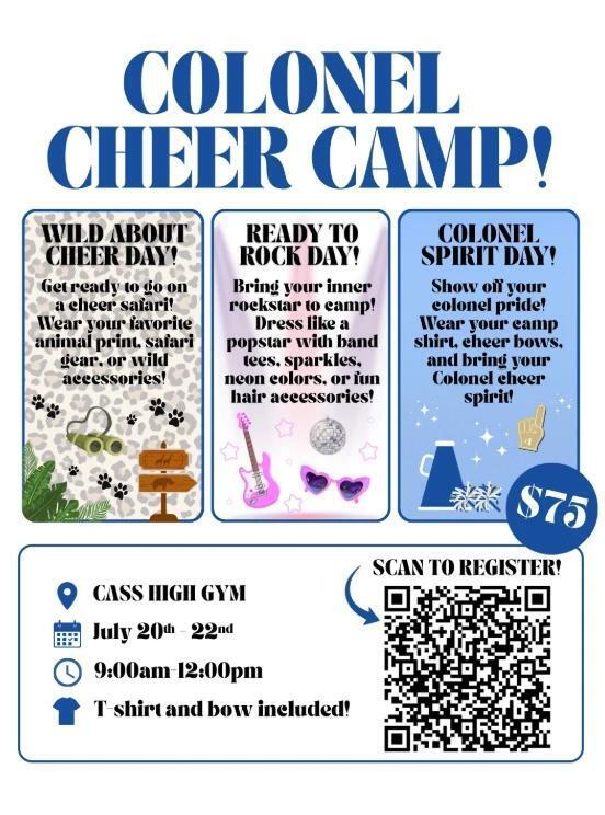 Flyer for a camp with sections for wild, rock, and spirit days, including what to wear and when.