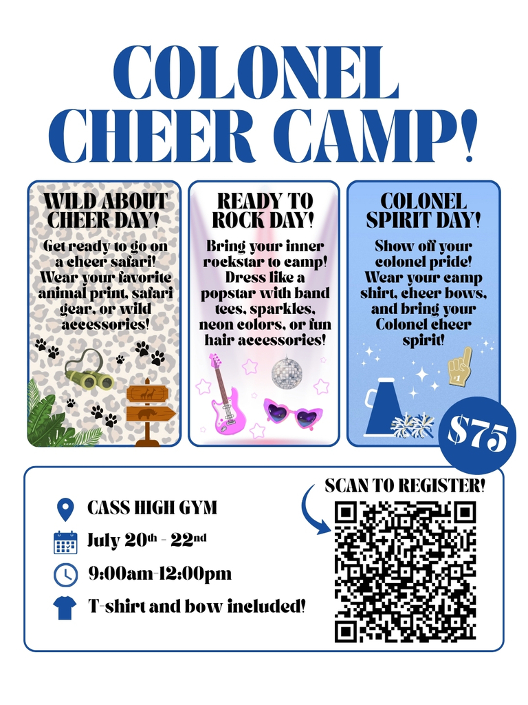 Flyer showing information about Colonel Cheer Camp