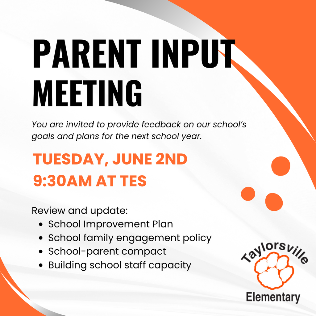 Invitation to a meeting for parents to discuss school goals, including improvement plans, family engagement, compacts, and staff capacity.