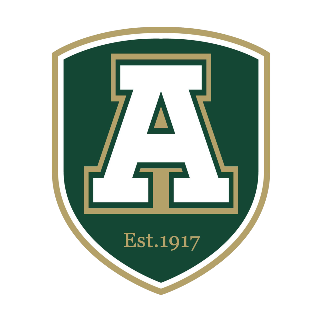 A green shield-shaped emblem with a gold border, featuring the letter 'A' in white font. Below, it reads "Est. 1917" in white font.