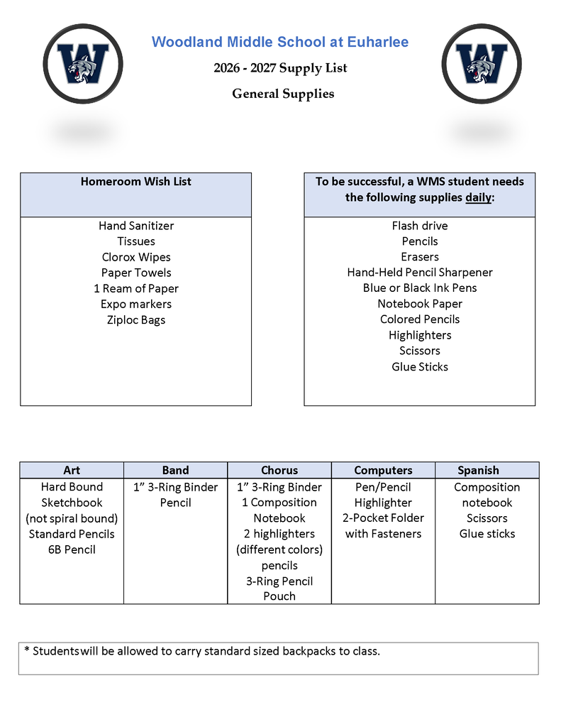 School supply list general 26 27