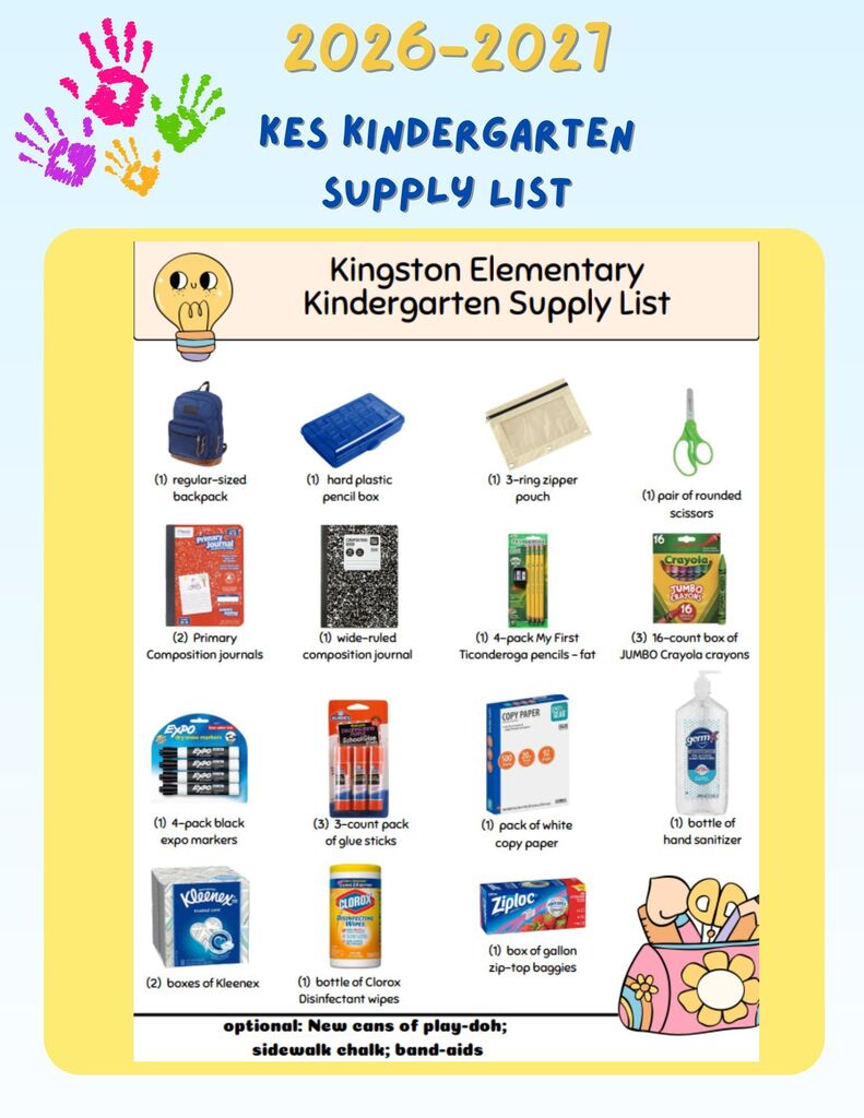 Visual elements include a yellow background with a list of items. Items are labeled with icons and descriptions.