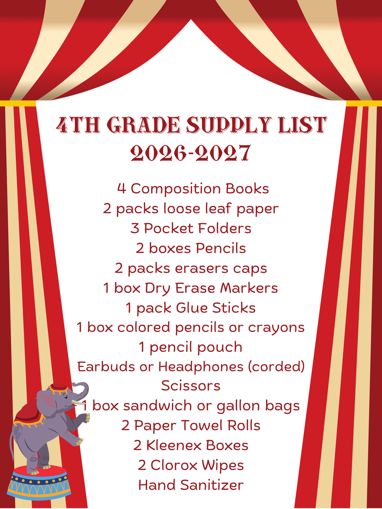 Fourth Grade School Supply 2026-27