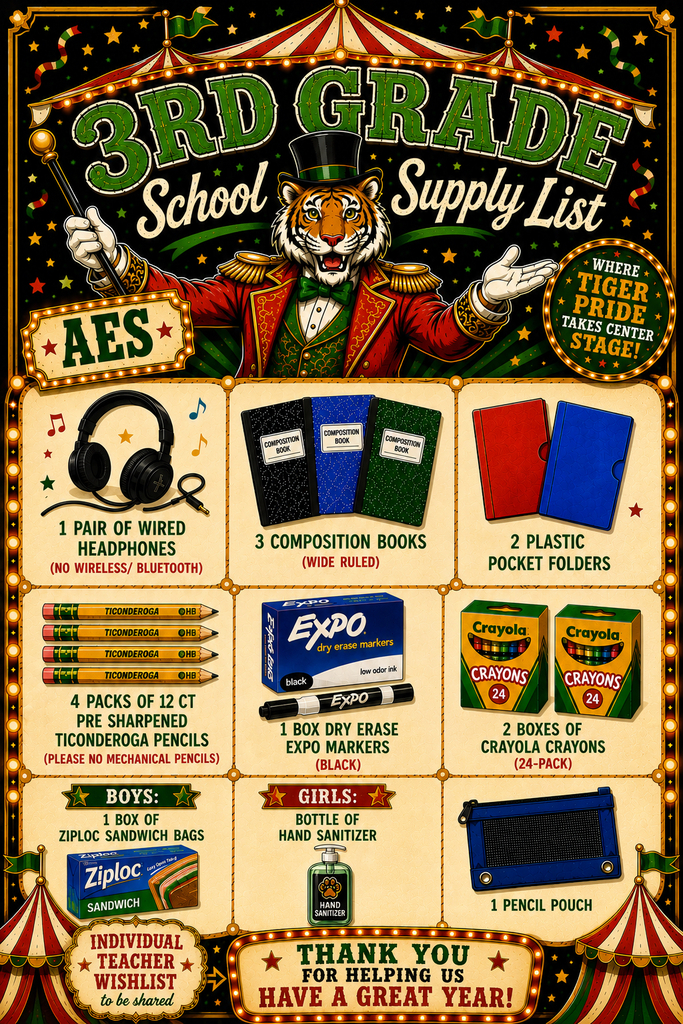 Third Grade School Supply List 2026-2027