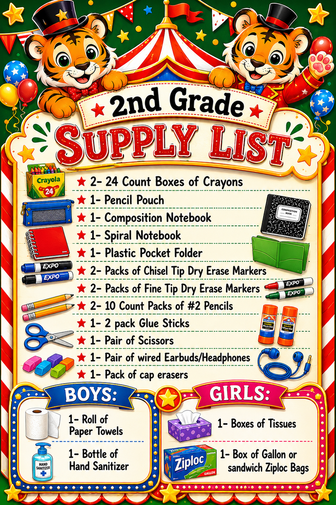 Second Grade School Supply List 2026-27