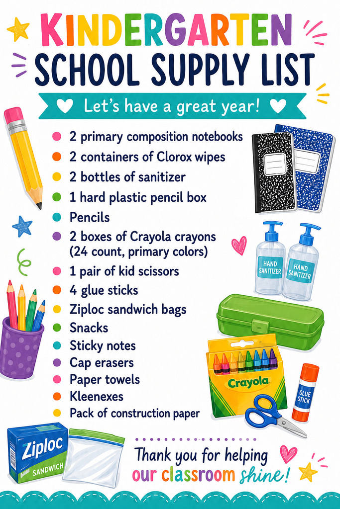 Kindergarten School Supply List 2026-27