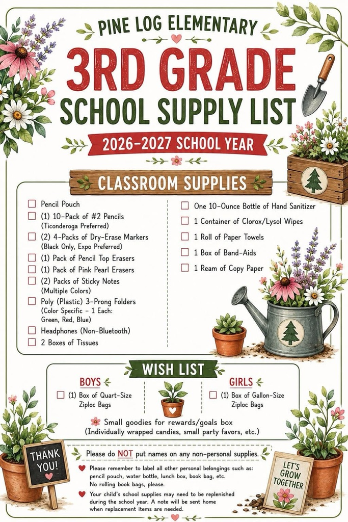 📚✏️ School supply lists for the 2026–2027 school year are here! Check your child’s grade-level list and start shopping when you’re ready. We can’t wait to grow together this year! 🌱❤️