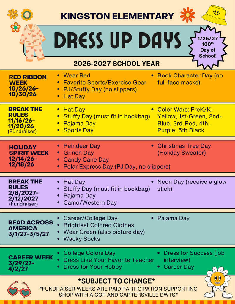 Dress Up Days outlined for the 2026-2027 school year