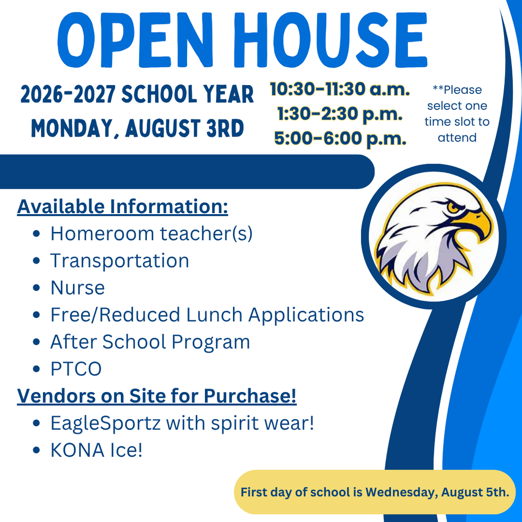 Open House information for Kingston Elementary School for the 2026-2027 school year.