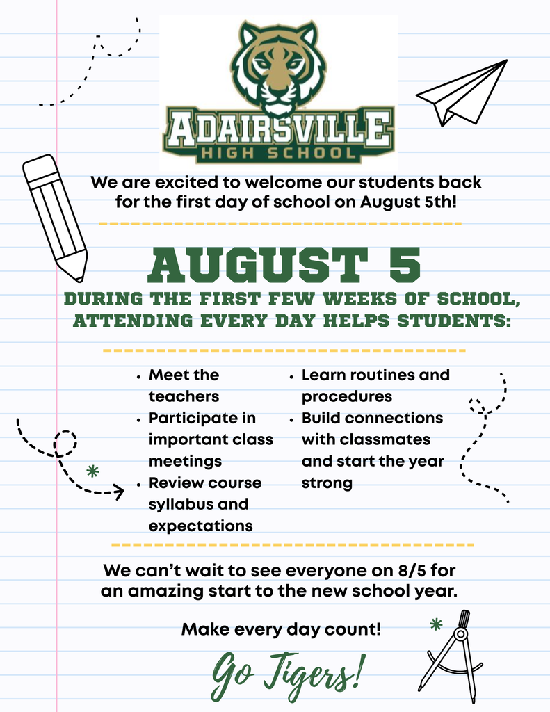 We are excited to welcome our students back for the first day of school on August 5!  During the first few weeks of school, attending every day helps students: ✅ Meet their teachers ✅ Participate in important class meetings ✅ Review course syllabi and expectations ✅ Learn routines and procedures ✅ Build connections with classmates and start the year strong We can't wait to see everyone on 8/5 for an amazing start to the new school year. Make every day count!