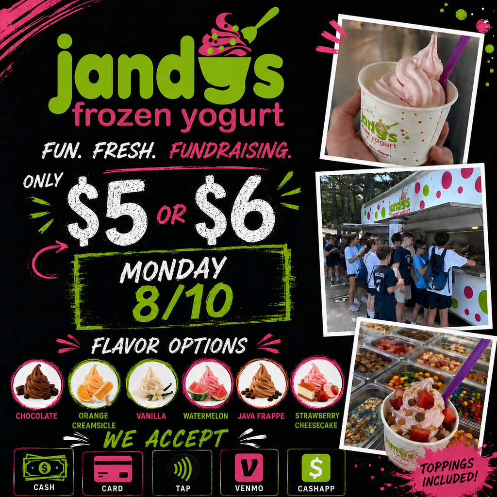 A poster promoting Jandy's Frozen Yogurt. It includes a photo of a person holding a bowl of yogurt.