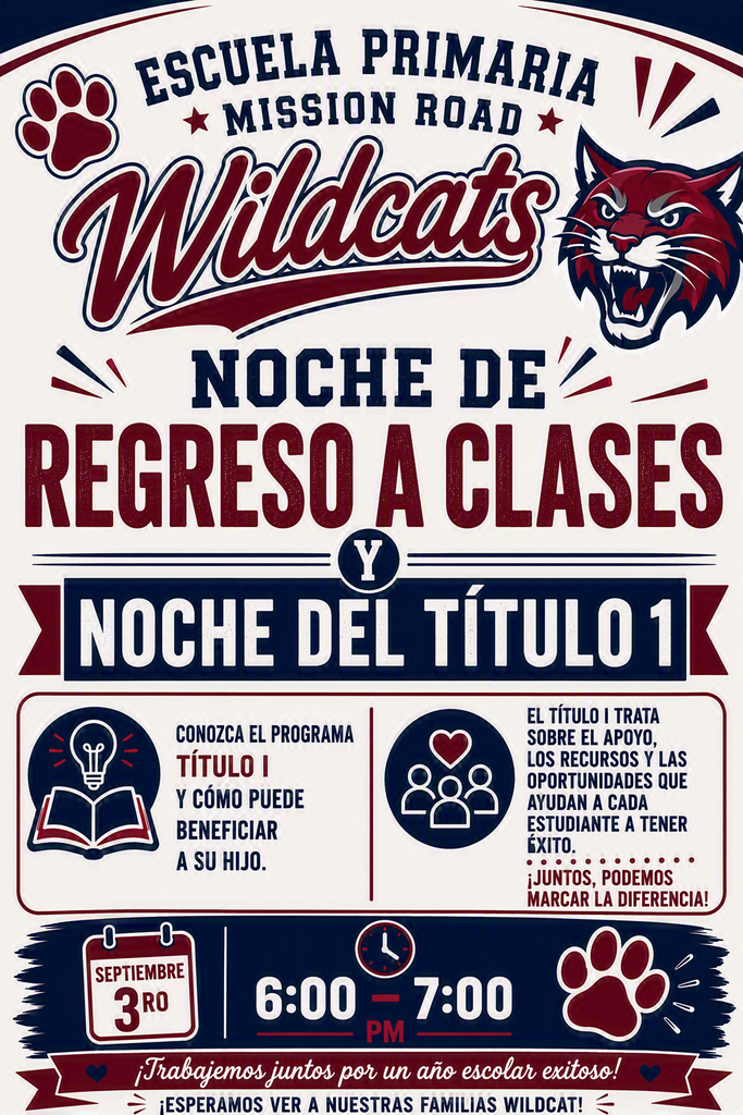 Back to School Night and Title I Meeting on September 3rd from 6:00 - 7:00. Our announcement in Spanish. 