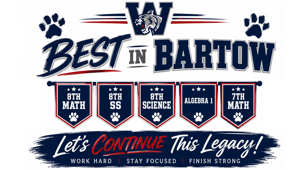 A blue and white banner promotes "Best in Bartow" with paw print icons, highlighting achievements in 8th-grade math, science, and algebra.