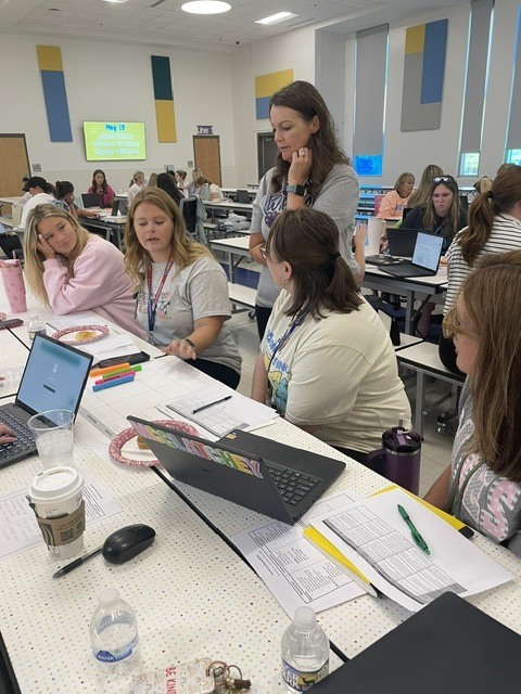 Our math coaching talking to the group of kindergarten teachers during a professional learning session. 