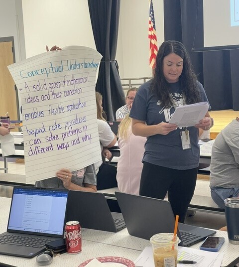Mrs. Hall presenting to teachers on mathematical conceptual understanding.