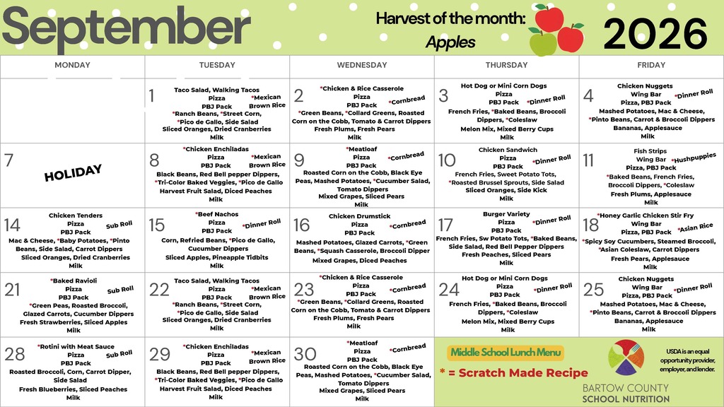 A calendar for September 2026, highlighting apples as the harvest of the month, with dates, holidays, and text.