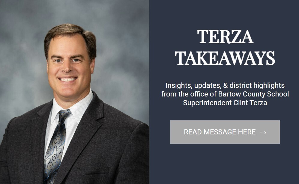A man in formal wear with a blue background. The words "TERZA TAKEAWAYS" are displayed with a link to read a message.