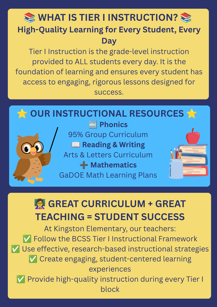 Information about Tier I Instruction at Kingston Elementary School
