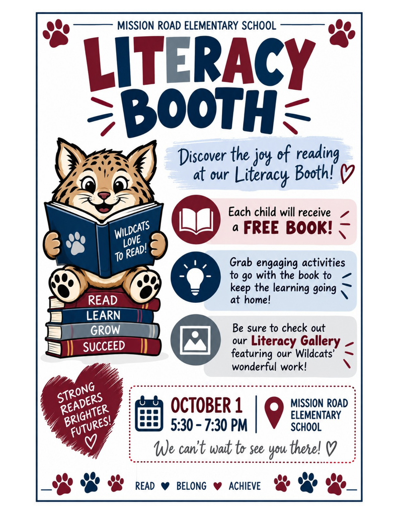 Literacy Booth at the Fall Festival flyer in English.