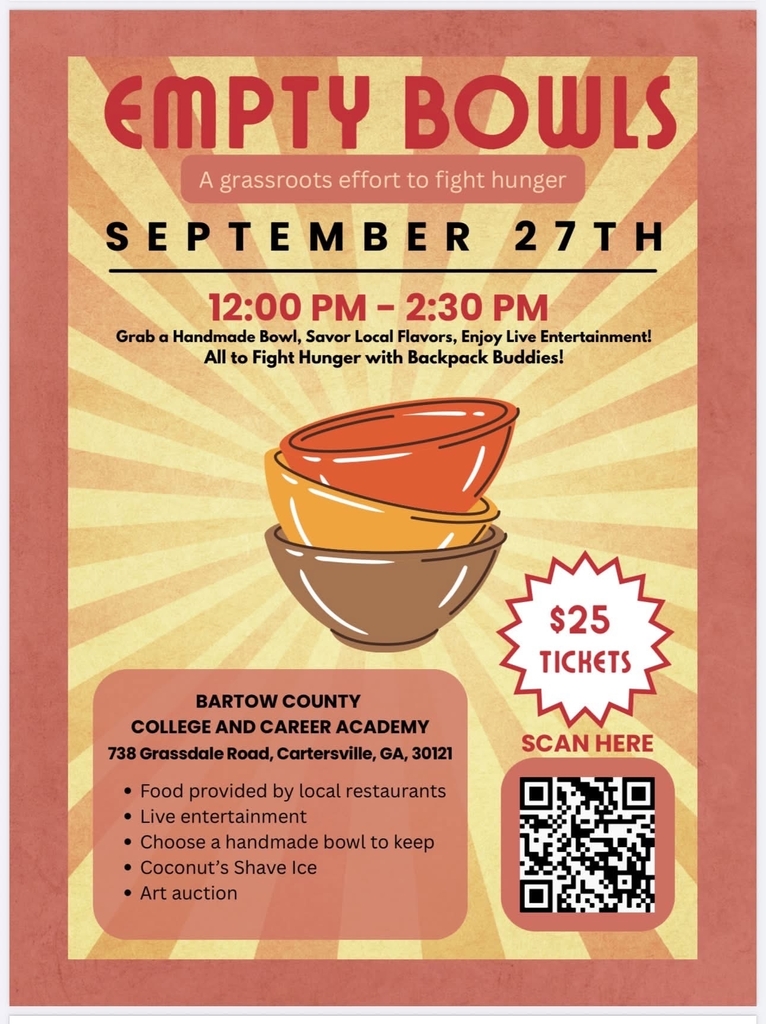 A flyer for Empty Bowls on September 27th. It includes details about the event, food, entertainment, and a QR code.