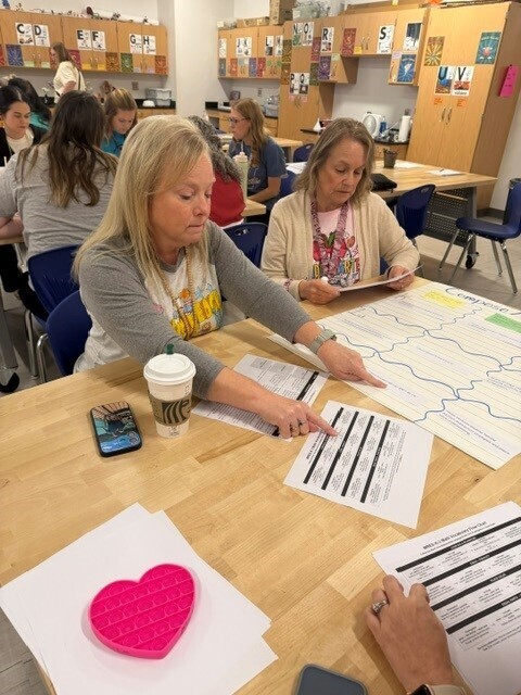 Teachers collaborating about math vocabulary language.