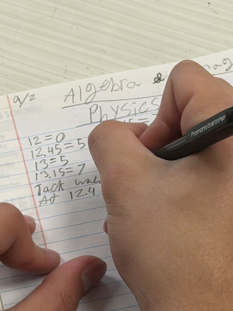 The picture shows a student working a math problem in their STEAM notebook.
