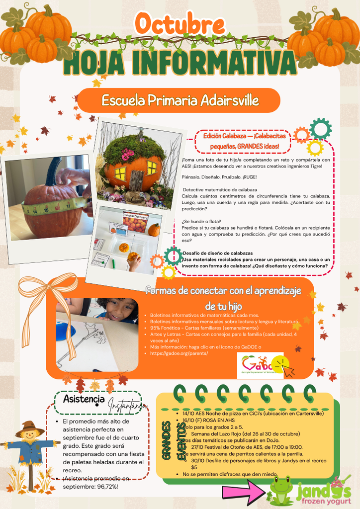 Displayed document contains a collage of pumpkins and a ribbon. A person is shown with a pumpkin and crafts.