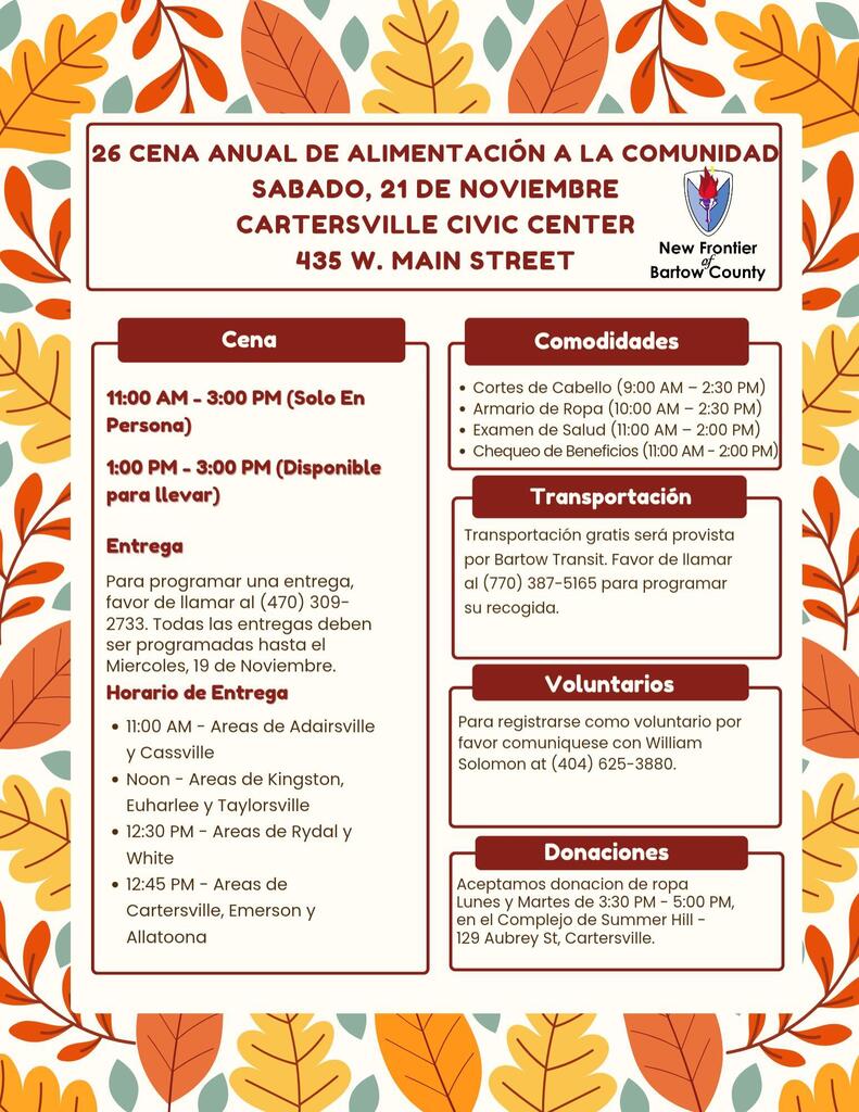 An event flyer with text and images of leaves. It says "26 Cena Anual a la comunidad" at the top.