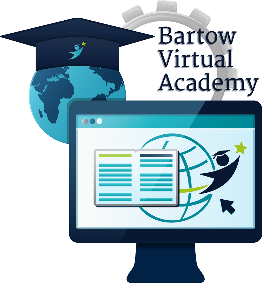 Illustration with a monitor, graduation cap, and open book symbolizing online education. Earth globe appears in the background.