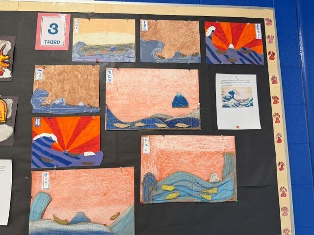 Picture of artwork in 3rd grade of the ocean. 
