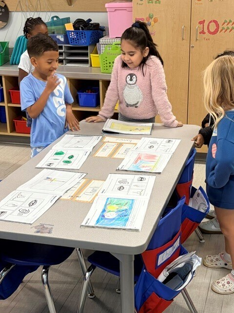 Students looking at other writing samples. 