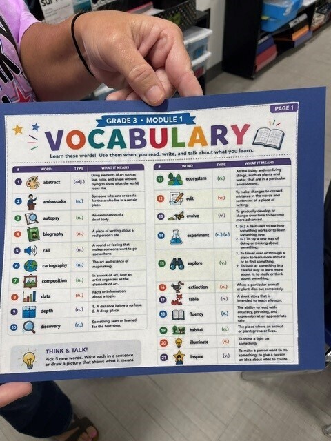 Arts and Letters vocabulary sheet for 3rd grade. 