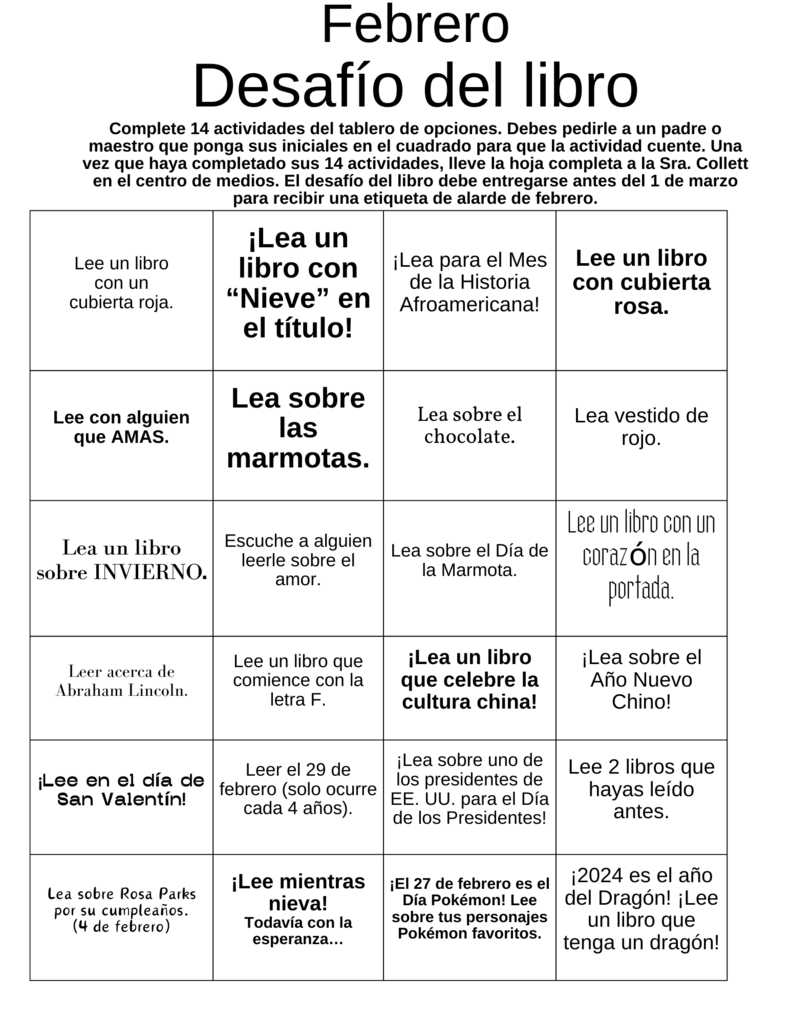Febrero Desafio del libro