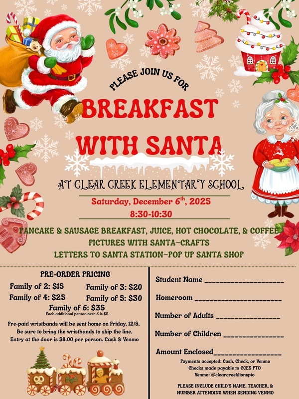 Breakfast with Santa: see flyer for details 