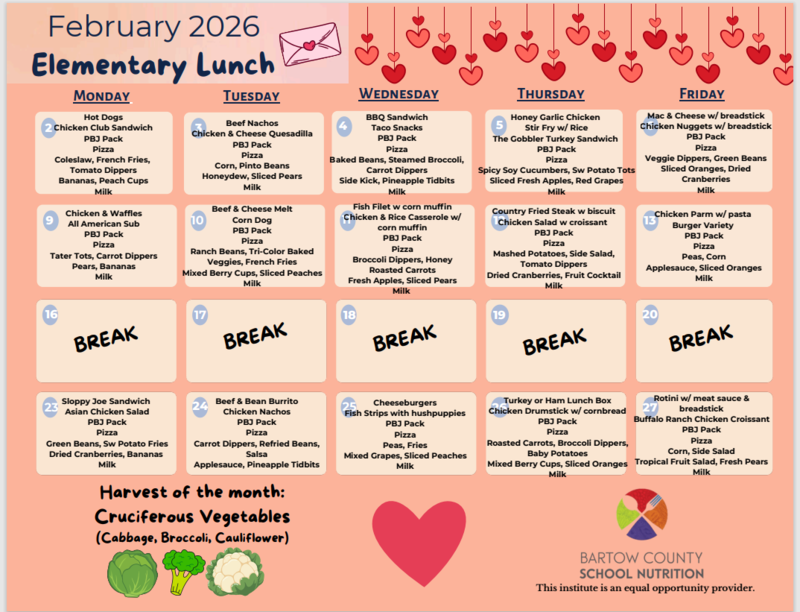 February 2026 Lunch menu
