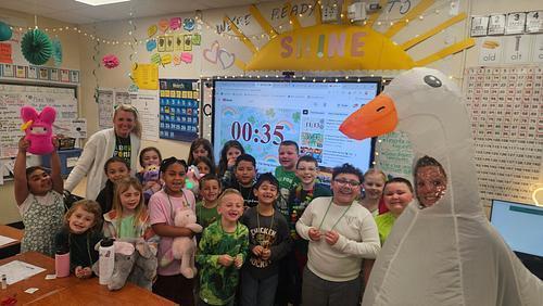 Mrs. Crane's class earned a turn of the prize wheel for attendance challenge.