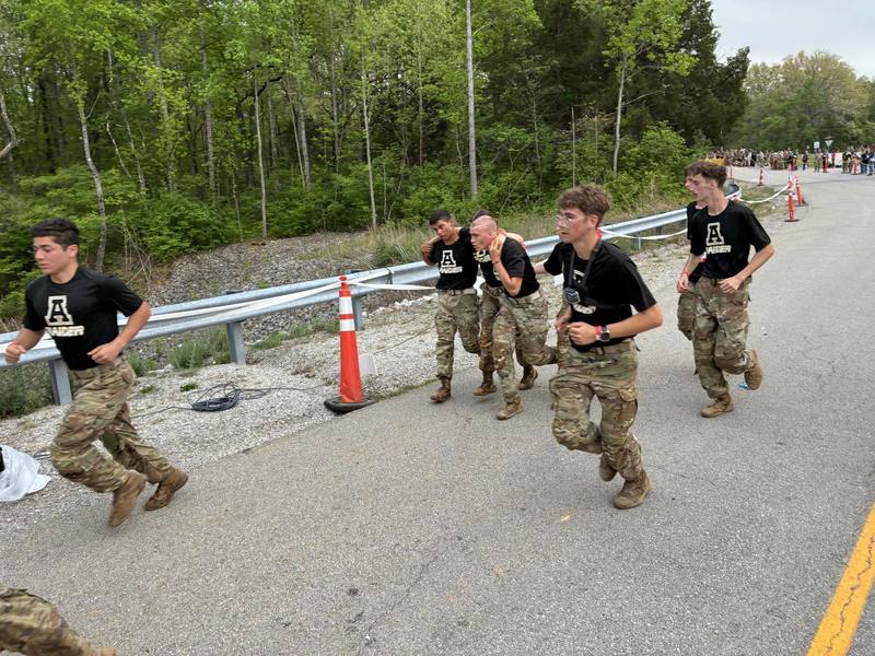 Raiders running up hill