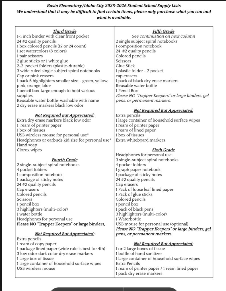 Elementary Student Supply List