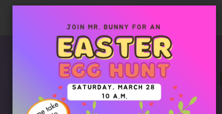 rotary easter egg hunt announcment for saturday march 28 2026 at 10am at batavia middle school on the turf football field.